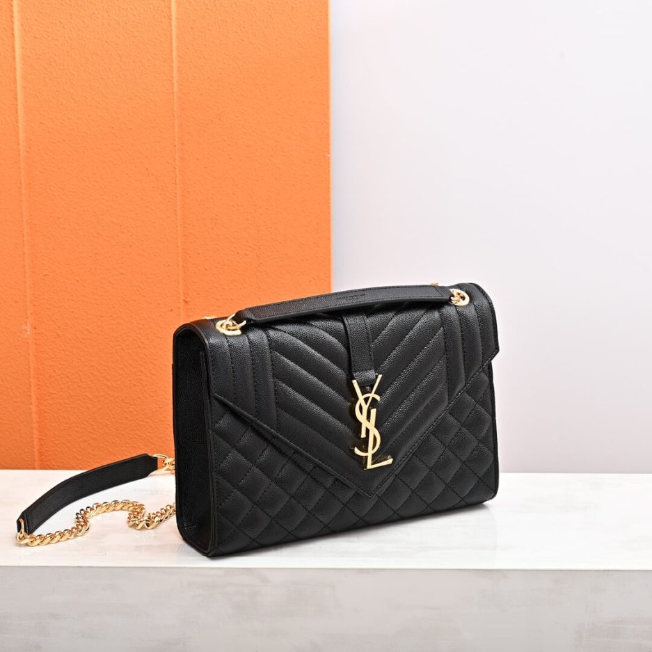 YSL ENVELOPE MEDIUM IN QUILTED GRAIN DE POUDRE EMBOSSED LEATHER